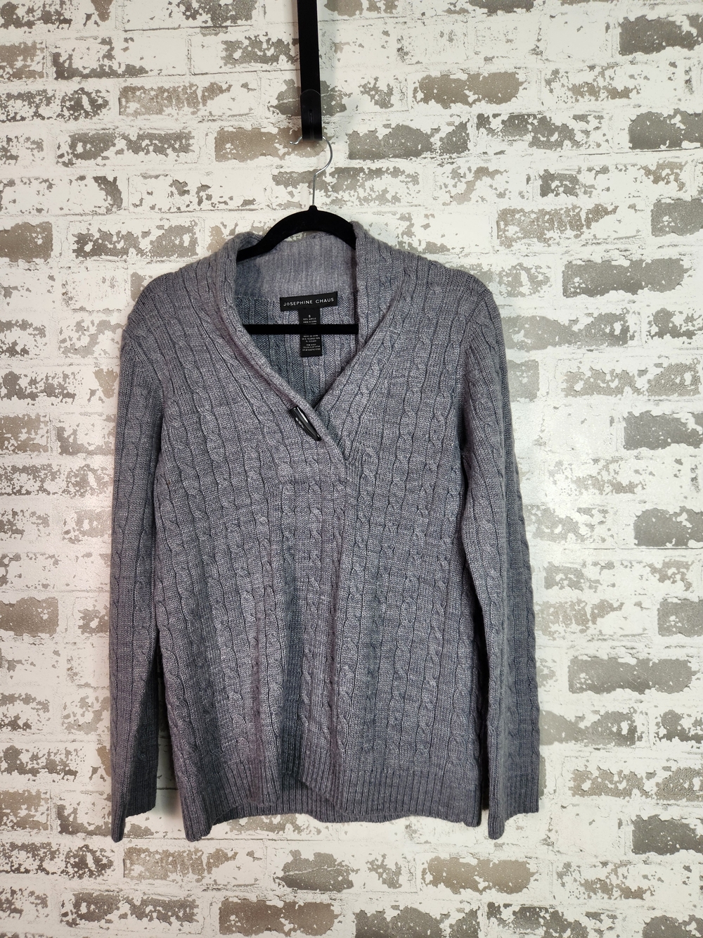 Cozy Chic Gray Cable-Knit Shawl Collar Sweater Size Small